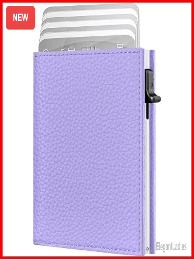 Small Slim Trifold Leather Wallet With Metal Pop Up Card Holder, Rfid Blocking